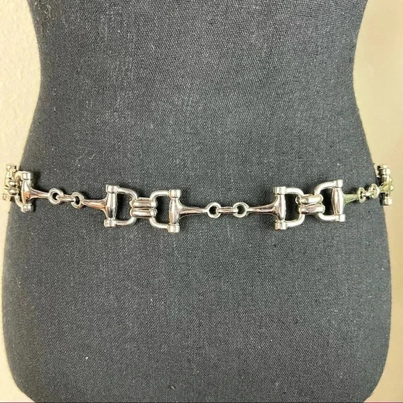 ESCADA Women’s Vintage Designer Silver Tone Equestrian Horse Bit Chain Link Belt